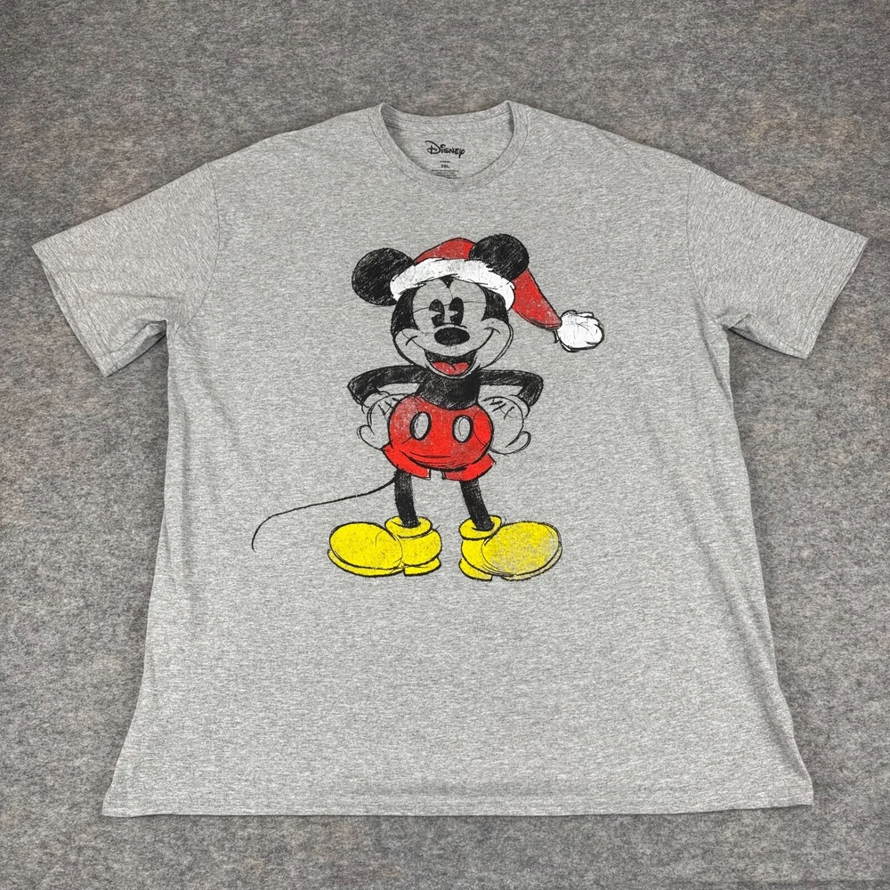 Disney T-Shirt Tee Mickey Mouse Christmas Holiday Classic Gray Mens 2XL XXL